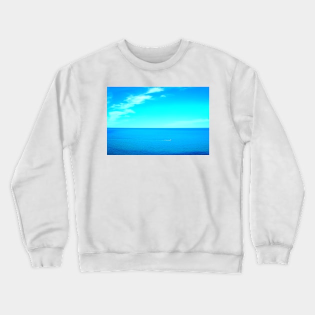 Scenery from Numana Alta with the Adriatic Sea crossed by a motorboat leaving a trail Crewneck Sweatshirt by KristinaDrozd